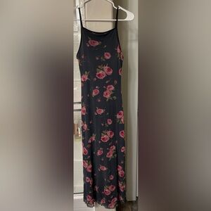 Black and Pink Floral Maxi Slip Dress